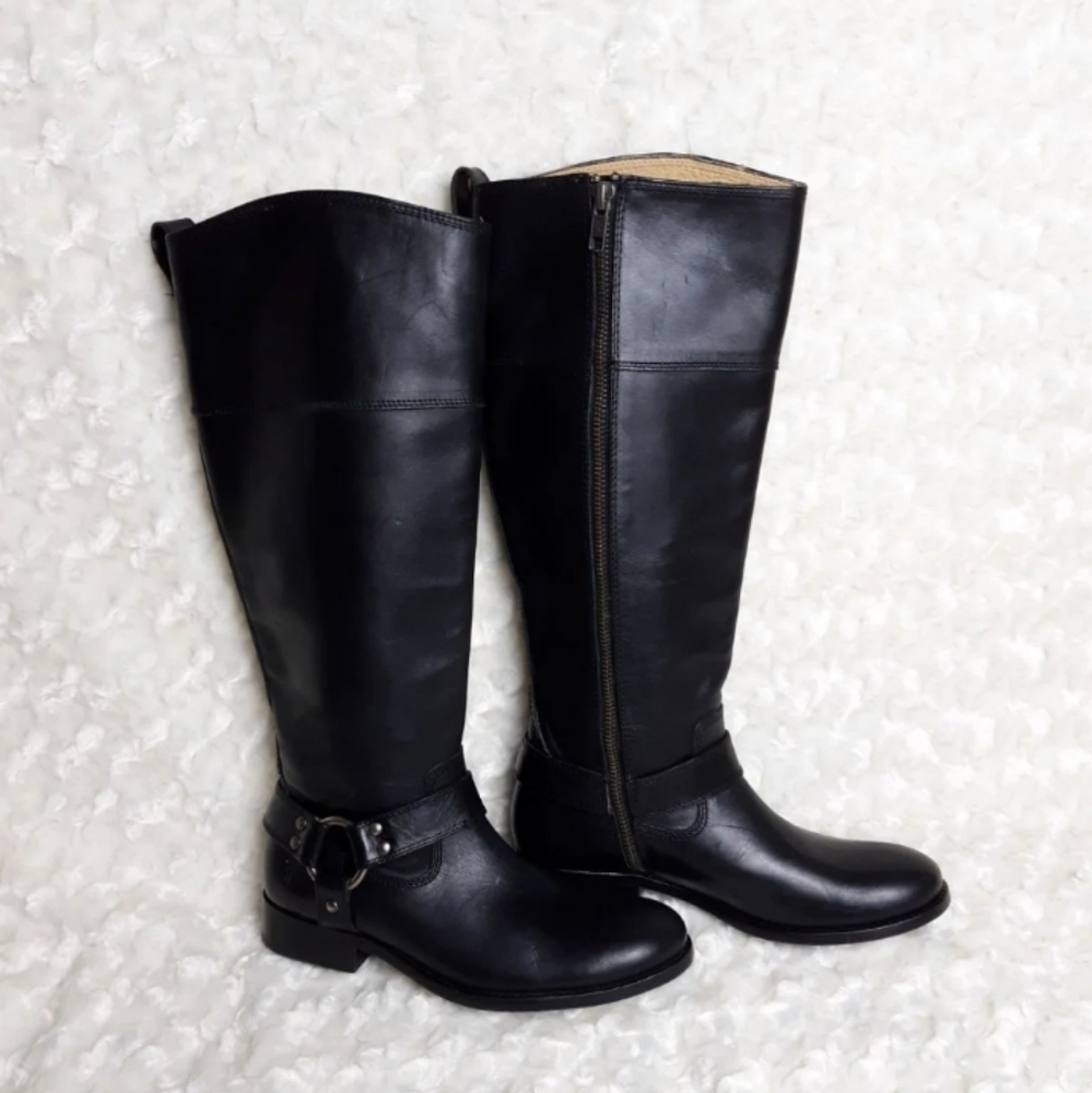 Frye Melissa Black leather buckle Harness Boots size 5.5